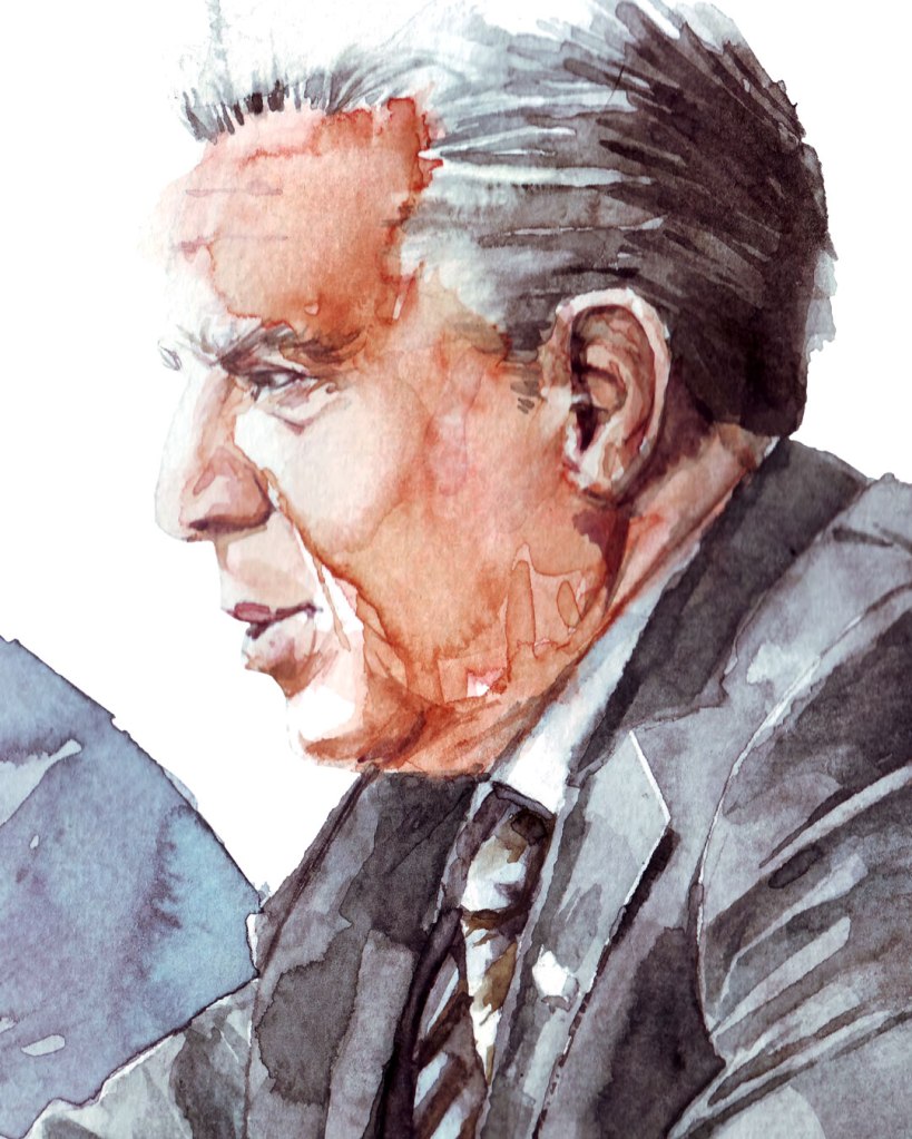 Watercolor painting illustration of Quebec Premier Francois Legault and Health Minister Dr. Horacio Arruda during the Covid 19 pandemic