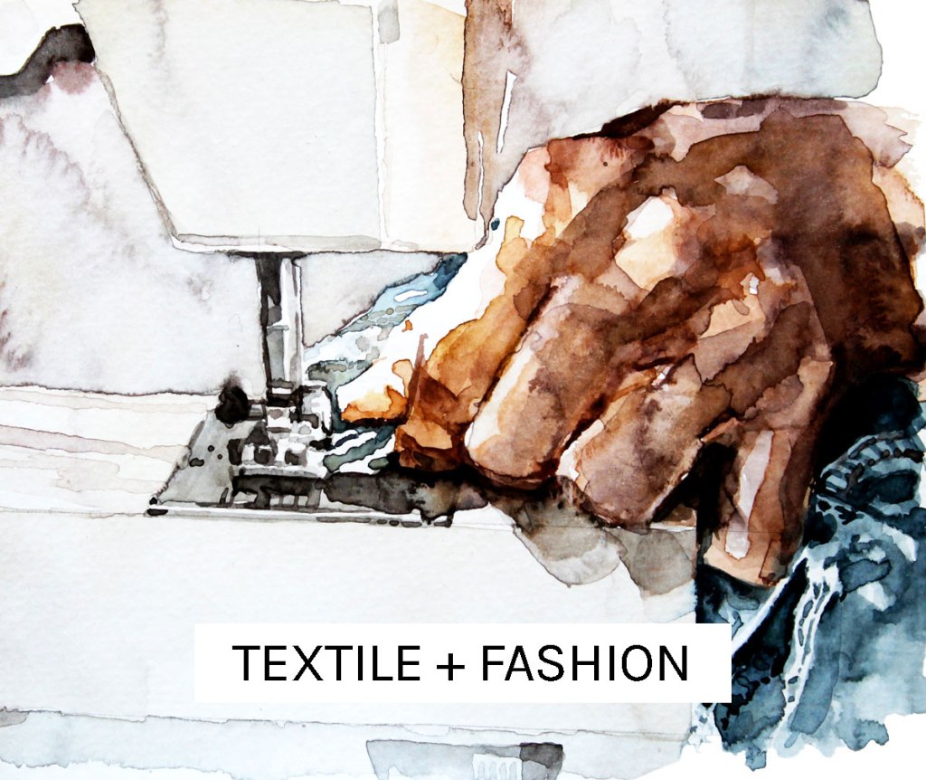 Original watercolour paintings: illustration of fashion art, textile art, sewing art, crafting art, by watercolor painter, artist and illustrator Marion Pynn for Made by Marion